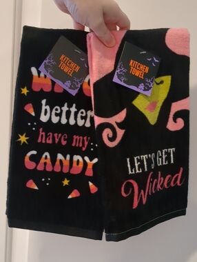 NWT Halloween Kitchen Towels - 'Let's Get Wicked' & 'Witch Better Have My Candy'